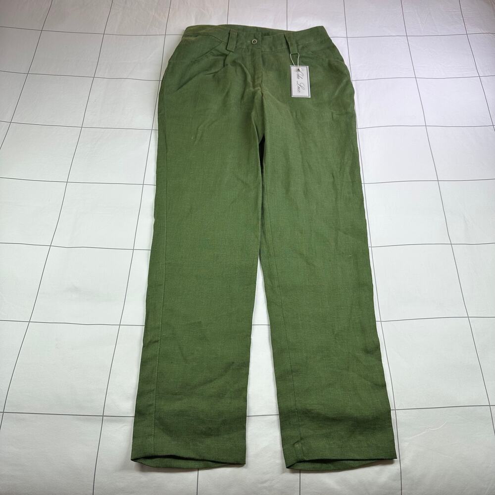 Oda Lux Pants Womens EU 36 Green Linen Casual Minimalist Relaxed Breathable New